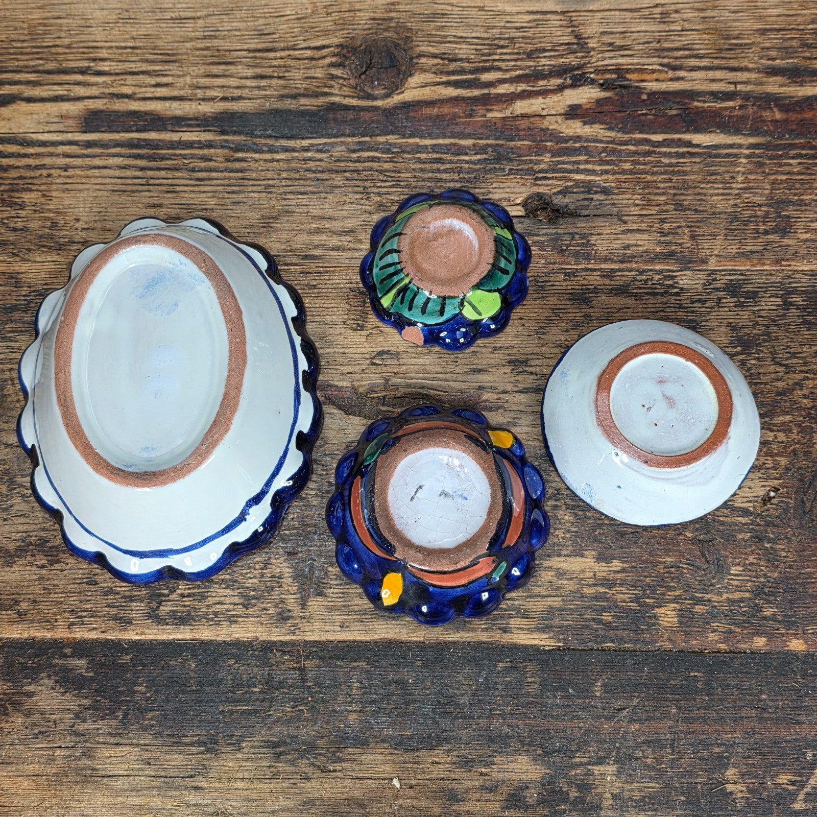 Hand Painted Talavera Small Bowls Set, Mexican Folk Art Pottery (4pcs)