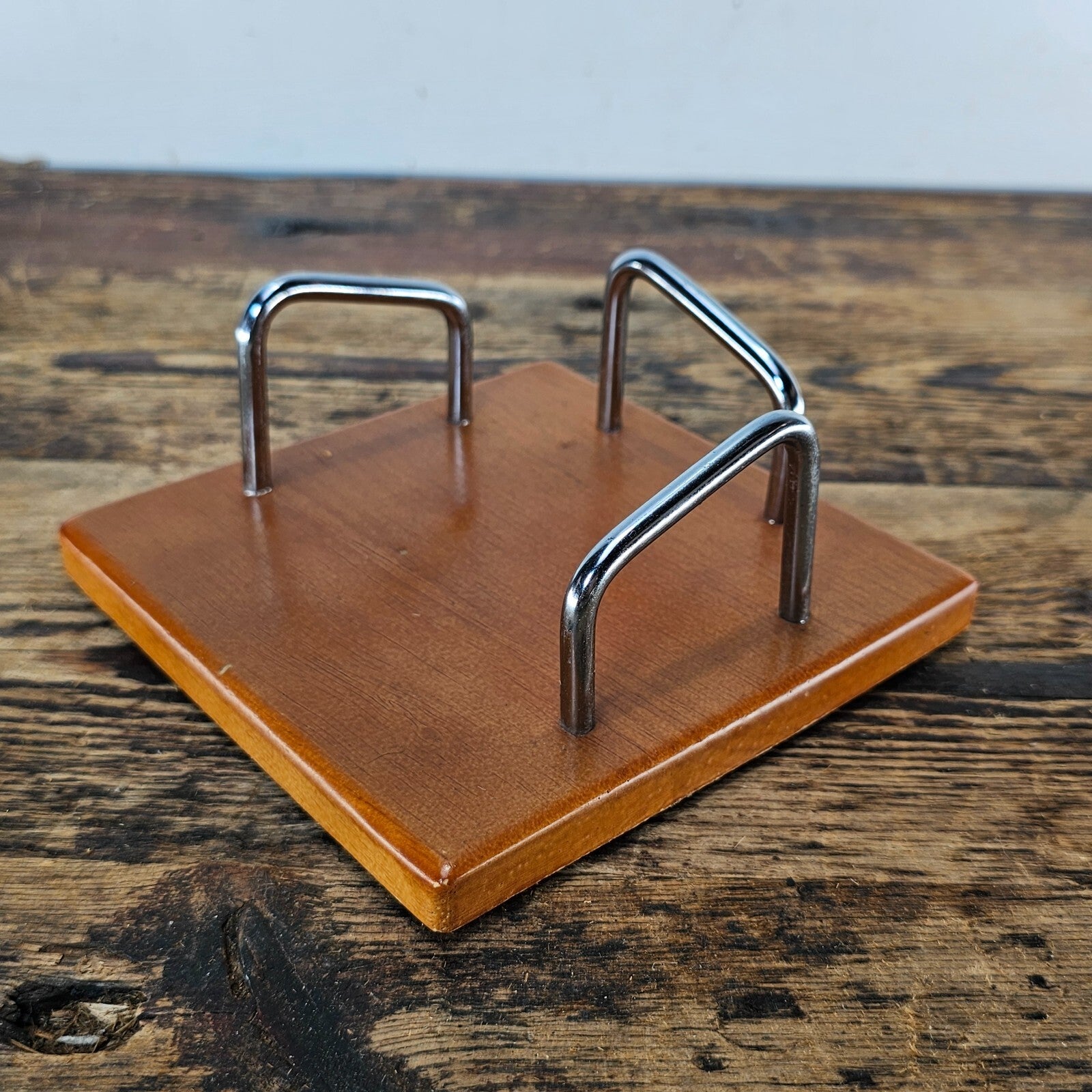 Danish Modern Style Teak Desktop Organizer Set with Chrome Handles