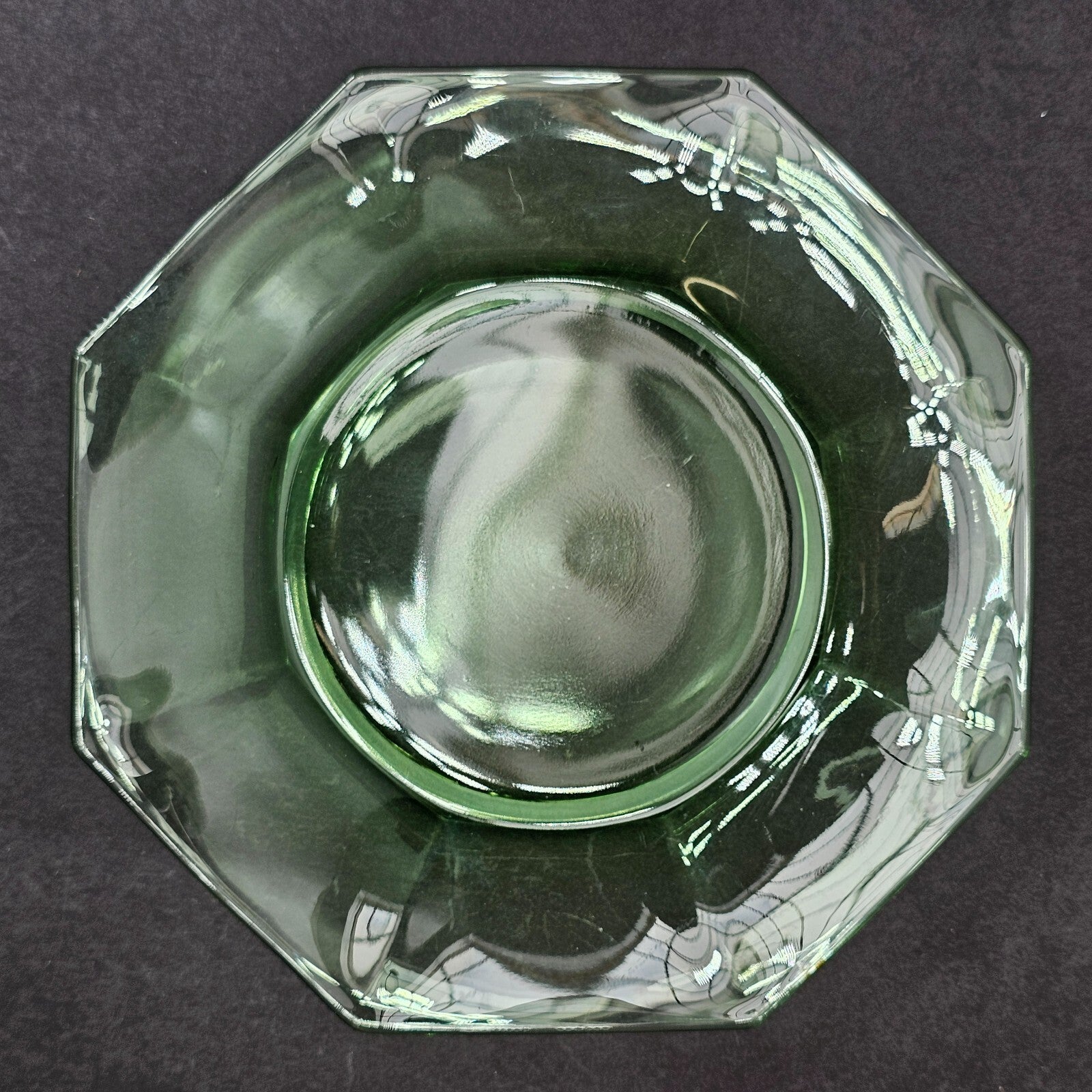 Set of 3 Heisey Ribbed Octagon Green Cup & Saucer + Dessert Plate Set (D)