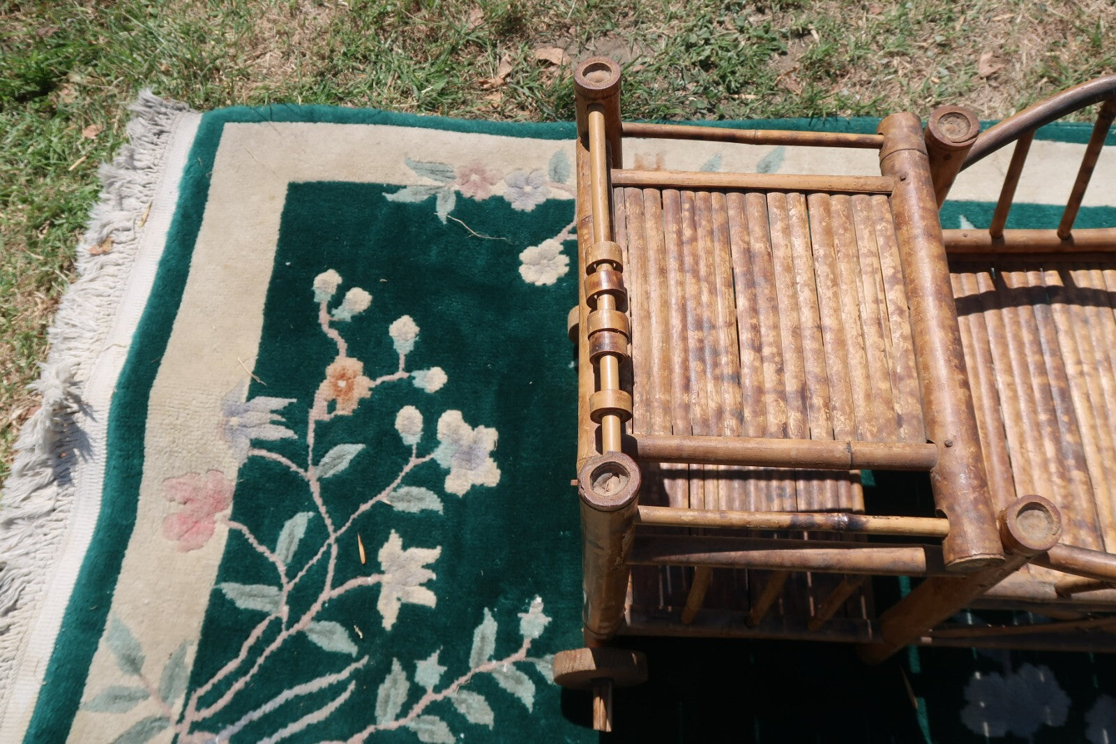1970s Spanish Bamboo Wheeled Children's Trolley / Garden Plant Stand Holder