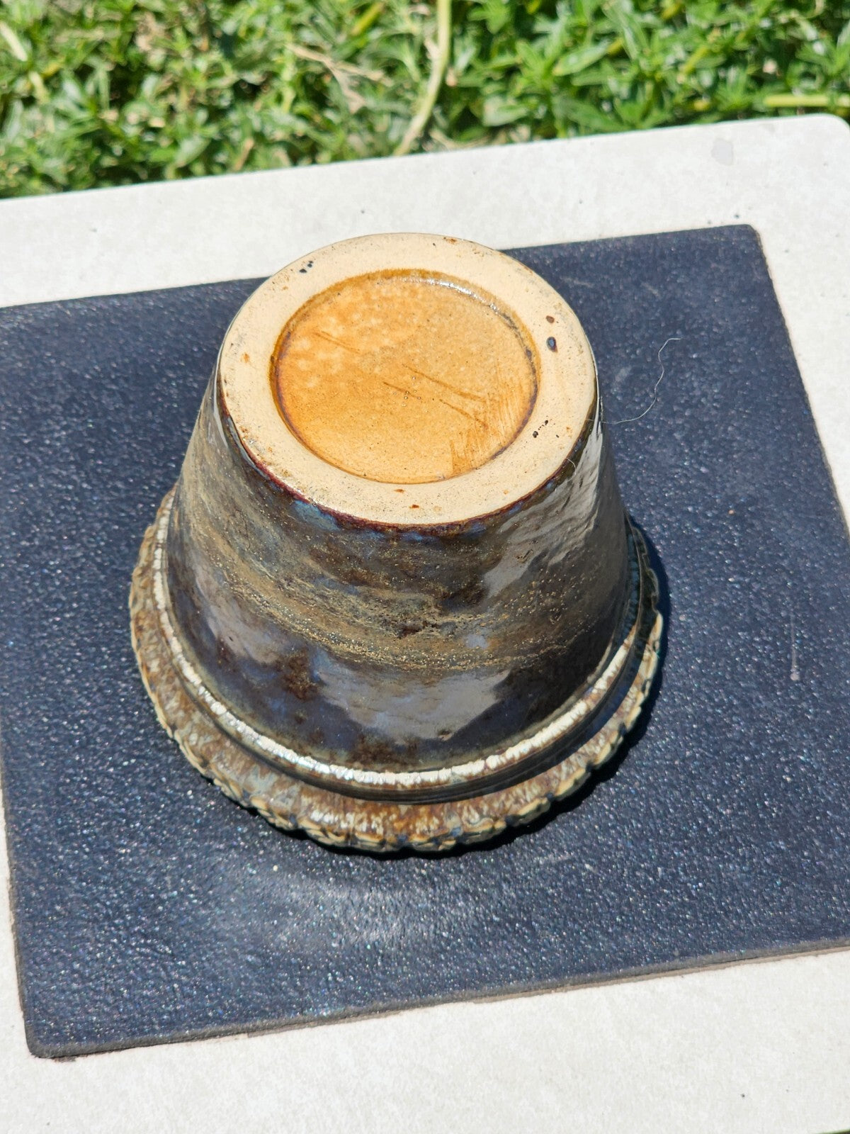 Vintage Small Pottery Flower Pot 4" Dia x 3.25" H