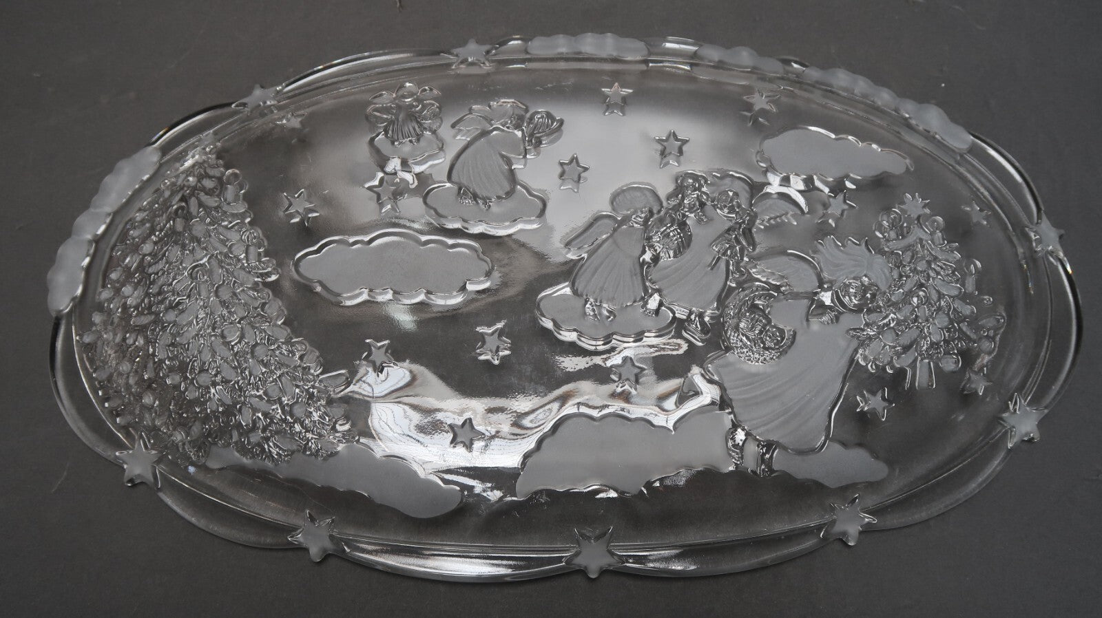 Angels preparing Christmas gifts Glass Dish Trinket 15.5" x 8.5" x H 1"