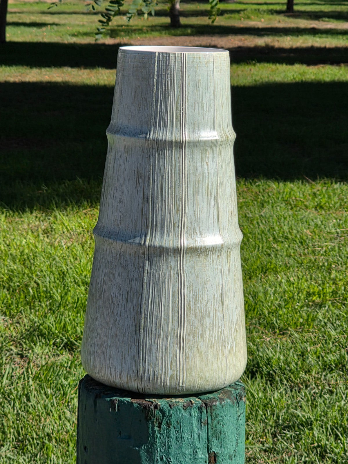 Studio A Portugal Bamboo-Texture Ceramic Floor Vase, 17.5"H
