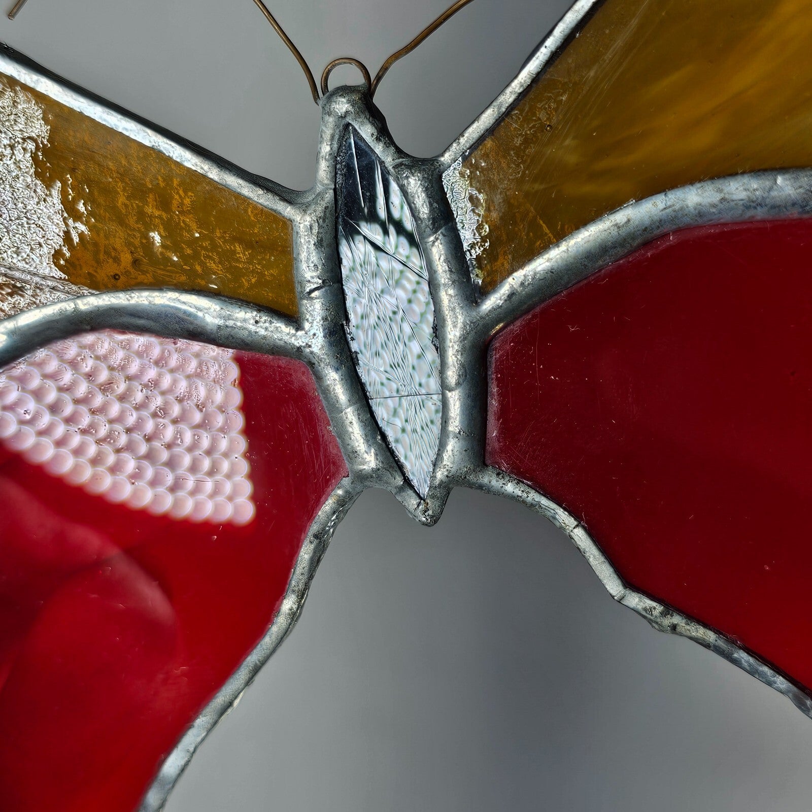 Vintage Butterfly Stained Glass Sun Catcher 8" x 4.5"