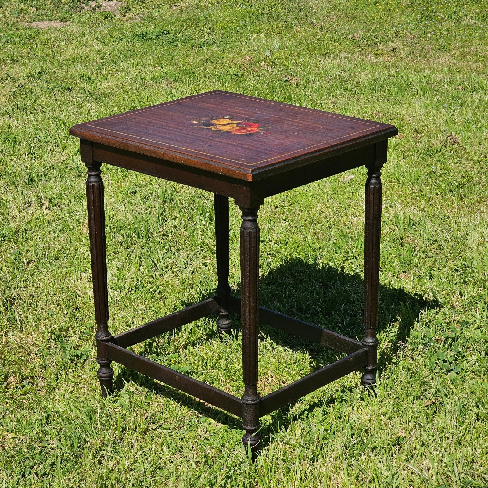 Vintage Victorian Style Rose Hand-Painted Accent Table 16.25" x 13.75" x 20.5"