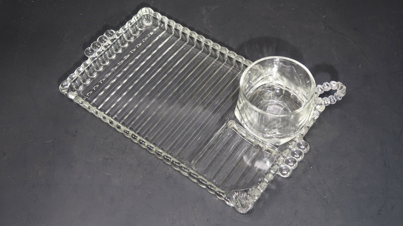 Vintage Hazel Atlas Orchard Crystal Snack Set (Cup & Plate)