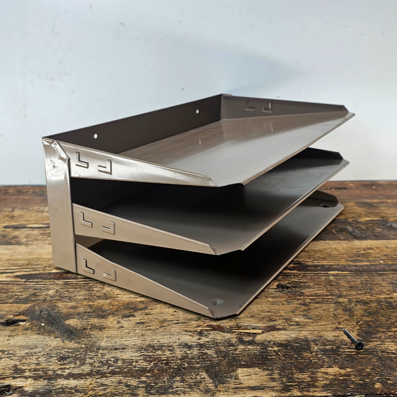 Vintage LIT-NING 3-Tier Wall-Mounted / Desktop Steel File Organizer