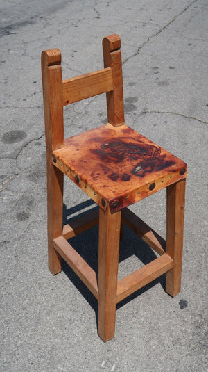 Wooden Counter Height Bar Stool Leather Seat Handcrafted farmhouse Stool H 41"