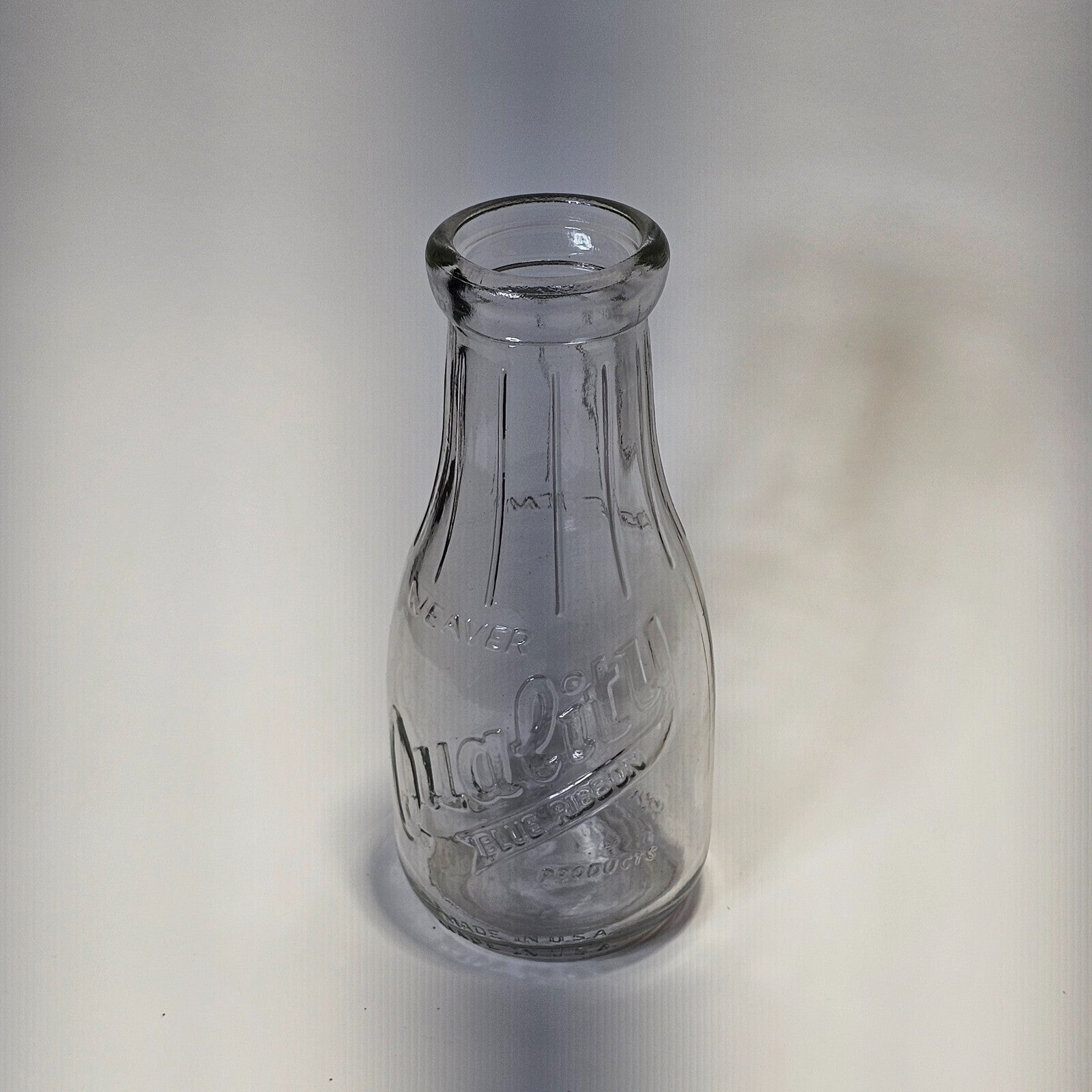 Weaver Quality Blue Ribbon Products Pint Glass Milk Bottle Made In USA 7.25"H