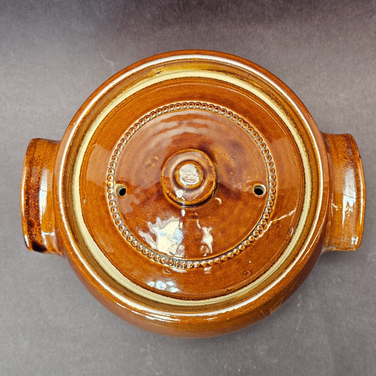 Vintage Pearsons Of Chesterfield Crock Bean Oven Pot Covered Lid Handles Brown