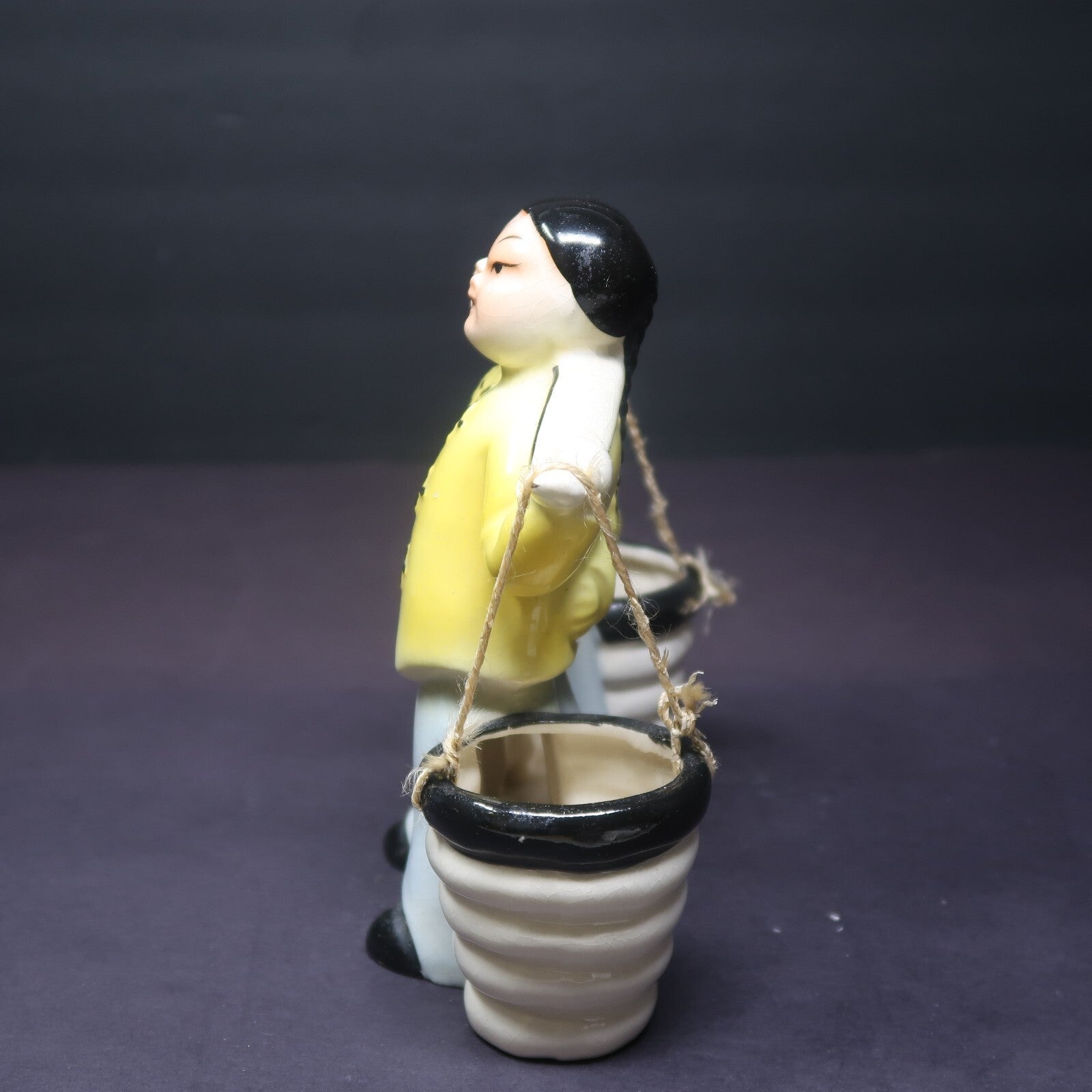 Vintage Chinese Ceramic Figurine Carrying Water Yoke With Buckets