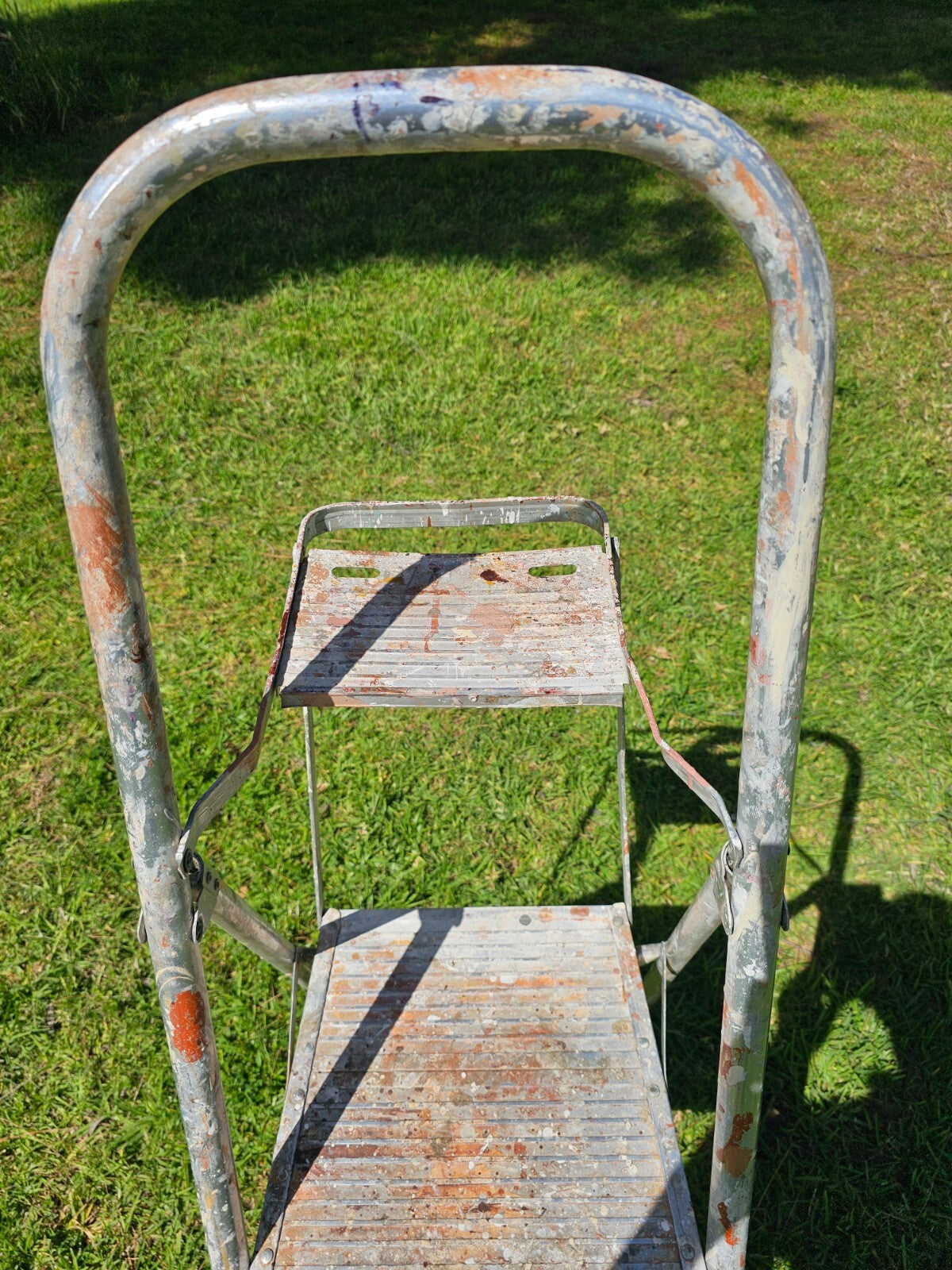 Vintage 2-Step Household Aluminum Ladder Folding 50.5" H