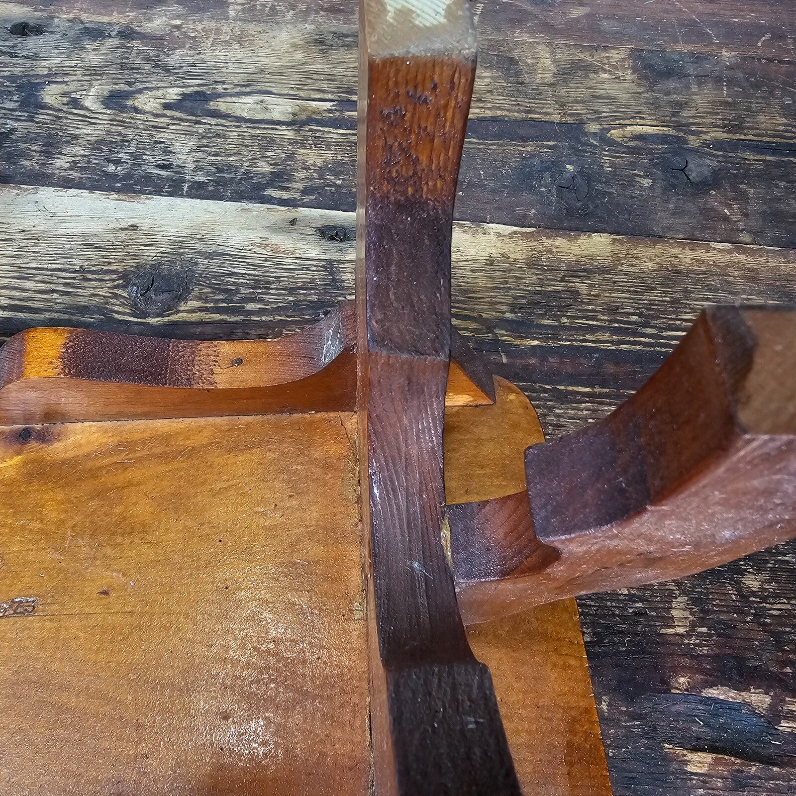 Vintage Arts and Crafts Style Handmade Vernacular Boarded Stool Signed 1970s