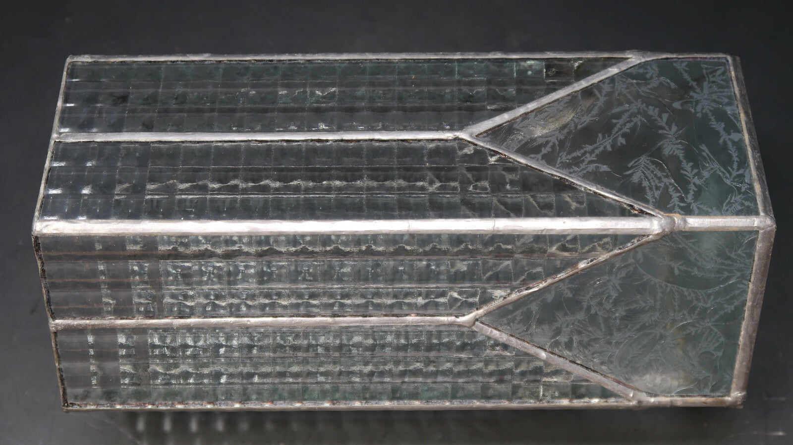 Vintage Leaded Glass Hexagonal Pillar Candle Hurricane Lamp H 10"
