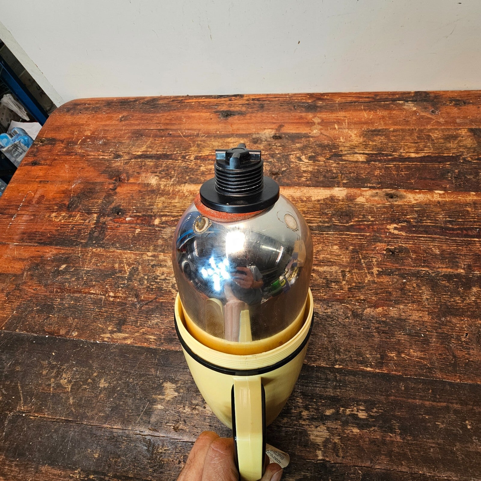 Thermos Vacuum Jag Flask 58Q Black & Yellow Made In England 1950's