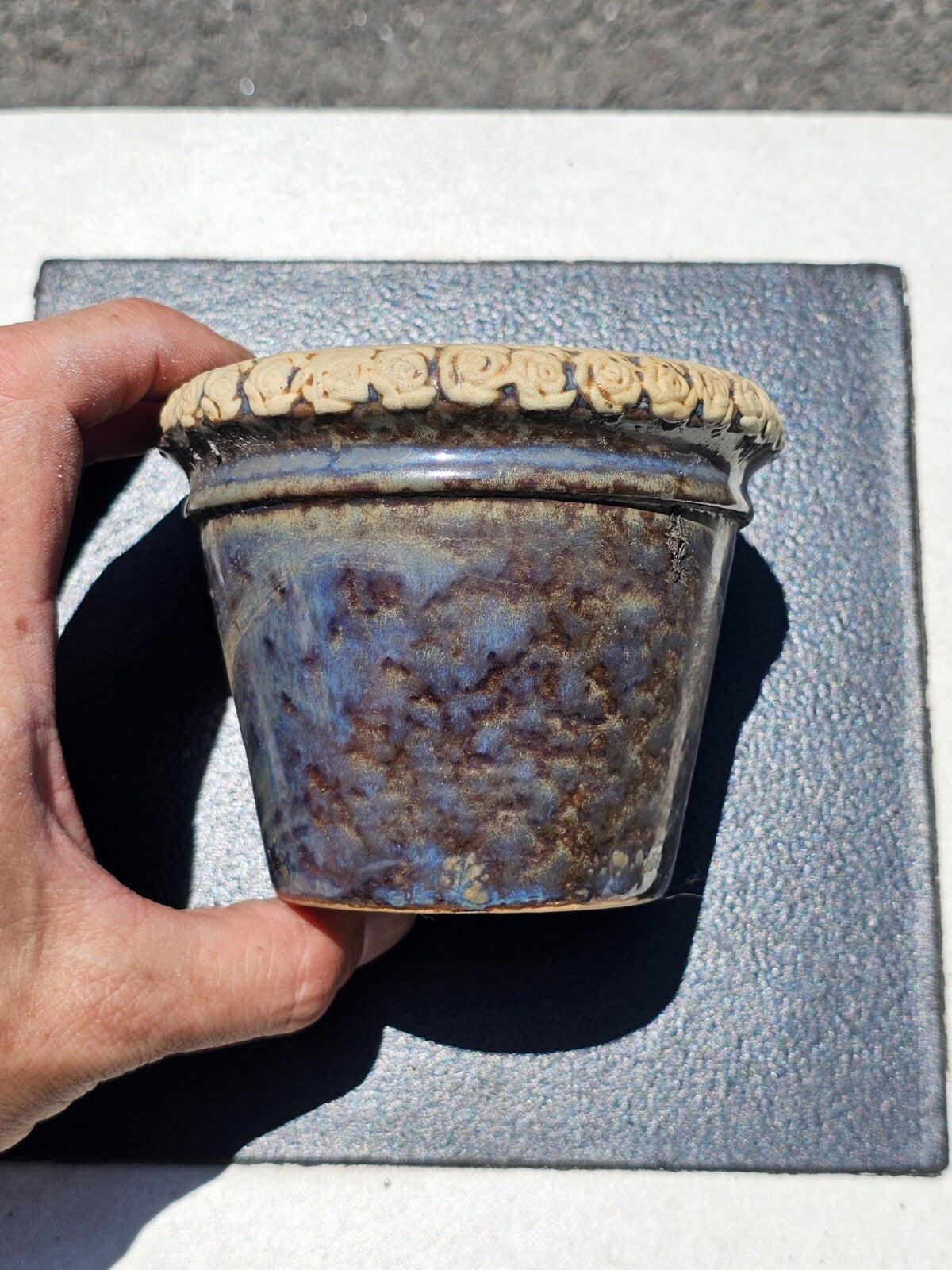 Vintage Small Pottery Flower Pot 4" Dia x 3.25" H