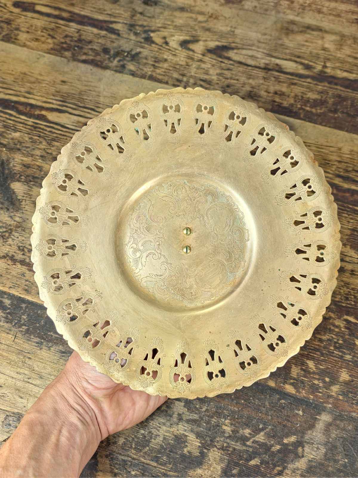 Antique Brass Pierced Wall Sconce Reflector Plate – Ornate Engraved Design 9.25"