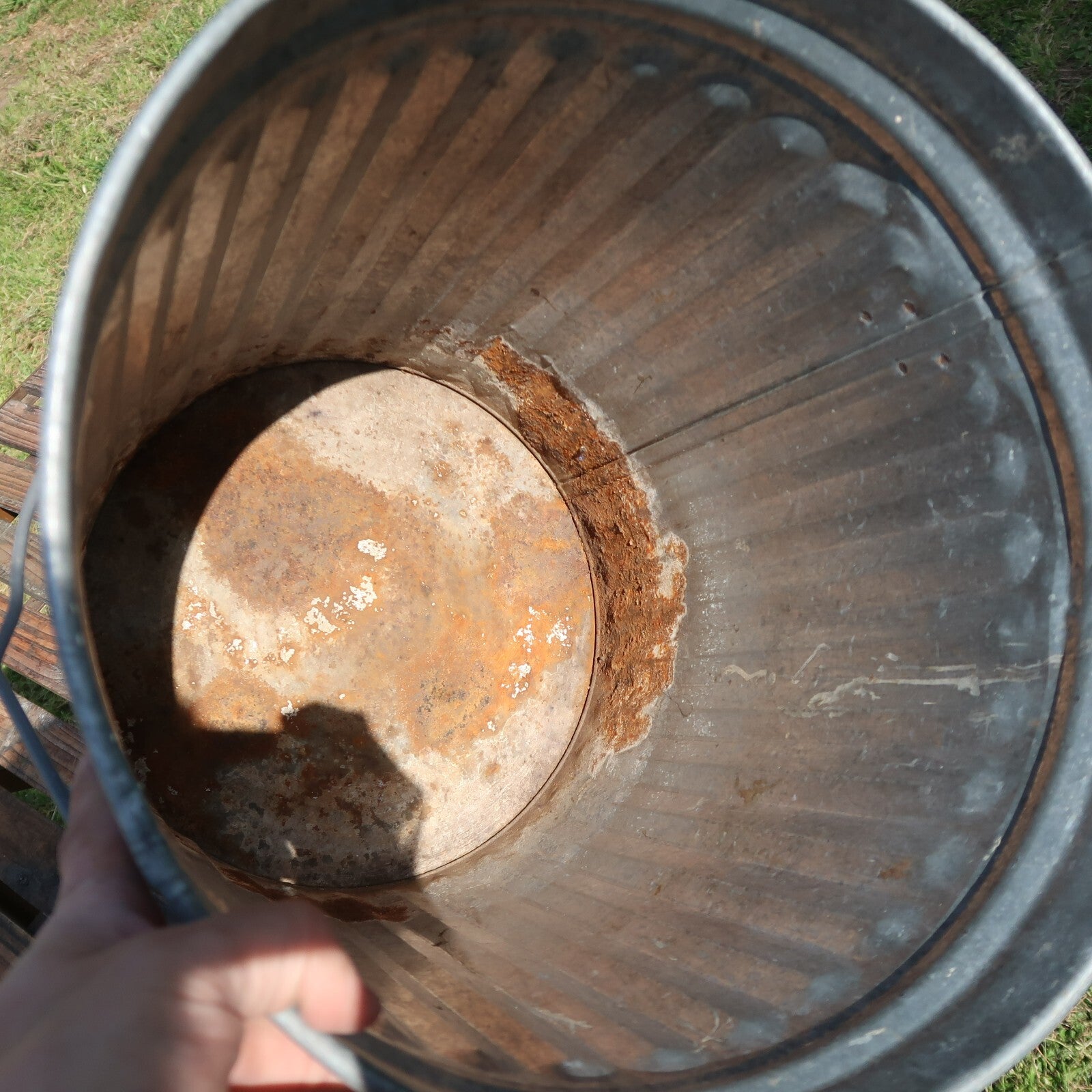 Vintage Metal Outdoor Trash Can with Handle Garden Planter Farmhouse