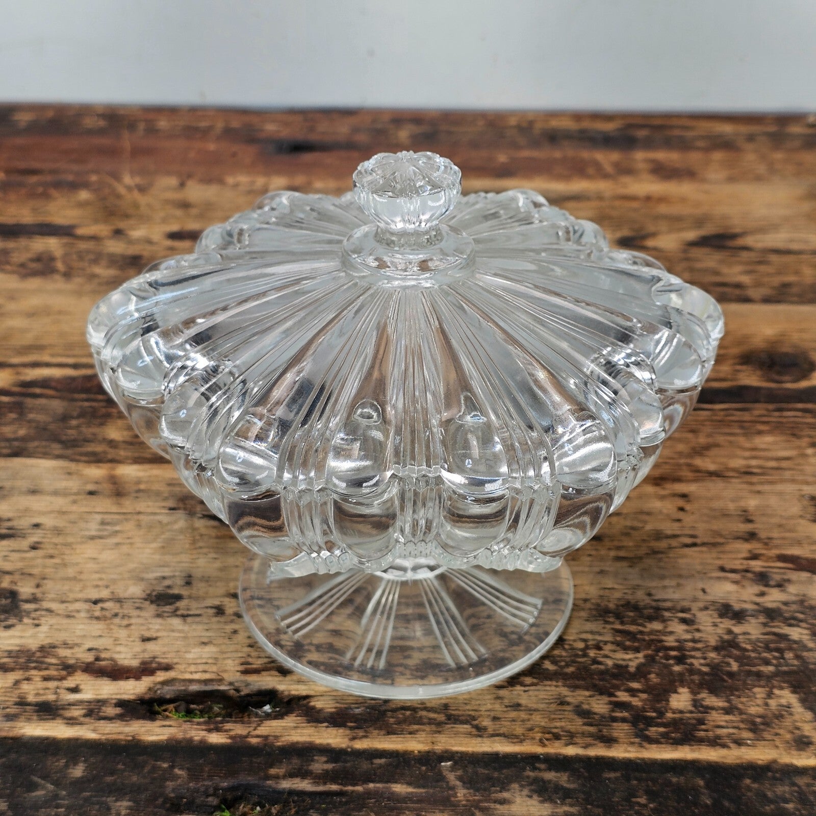 Vintage Pressed Glass Pedestal Candy Dish with Lid