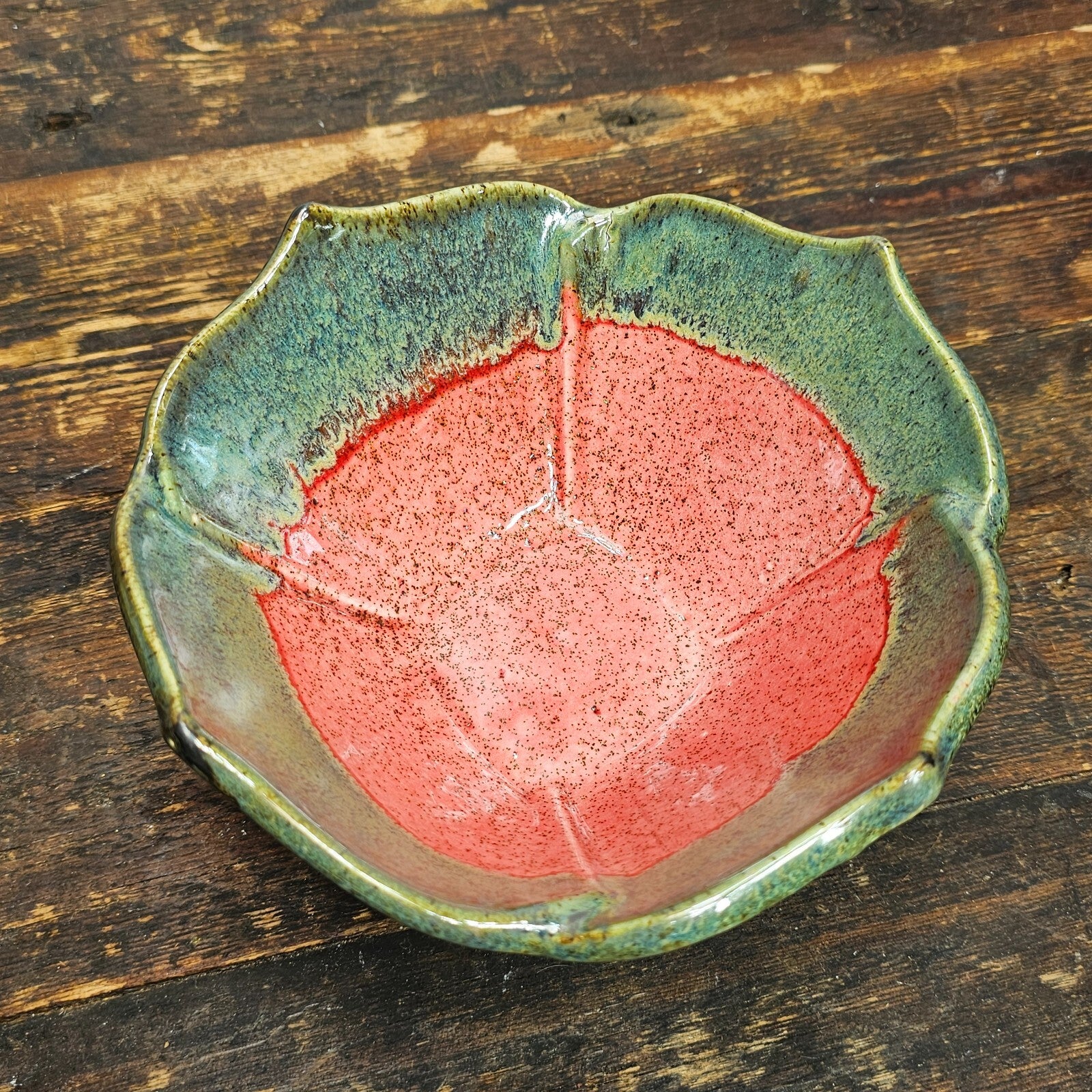 Hand Crafted Pottery Nut Bowl Dish Floral Design 7.5" L x 7.5" W x 3.75" H
