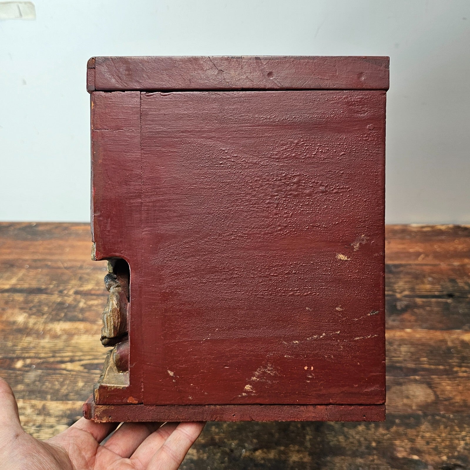 Antique Chinese Red & Gilt Carved Wood Chest Box