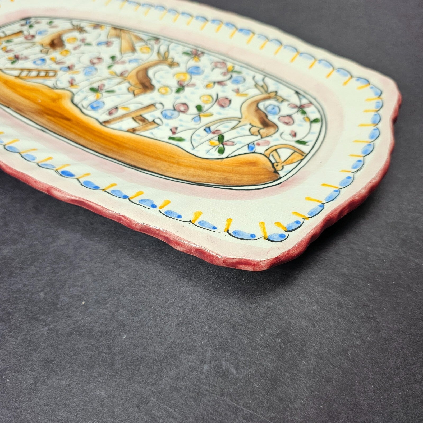 Hand Painted Coimbra Pottery Serving Platter Wall Hanging Plate Portugal