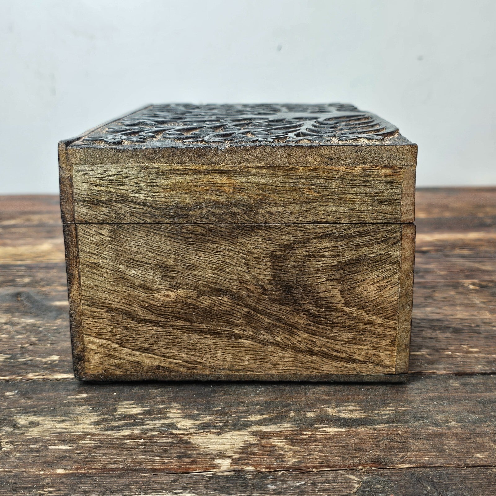 Handmade Decorative Wooden Jewelry Box Tree Of Life Carving 10"L x 6"D x 4.25"H