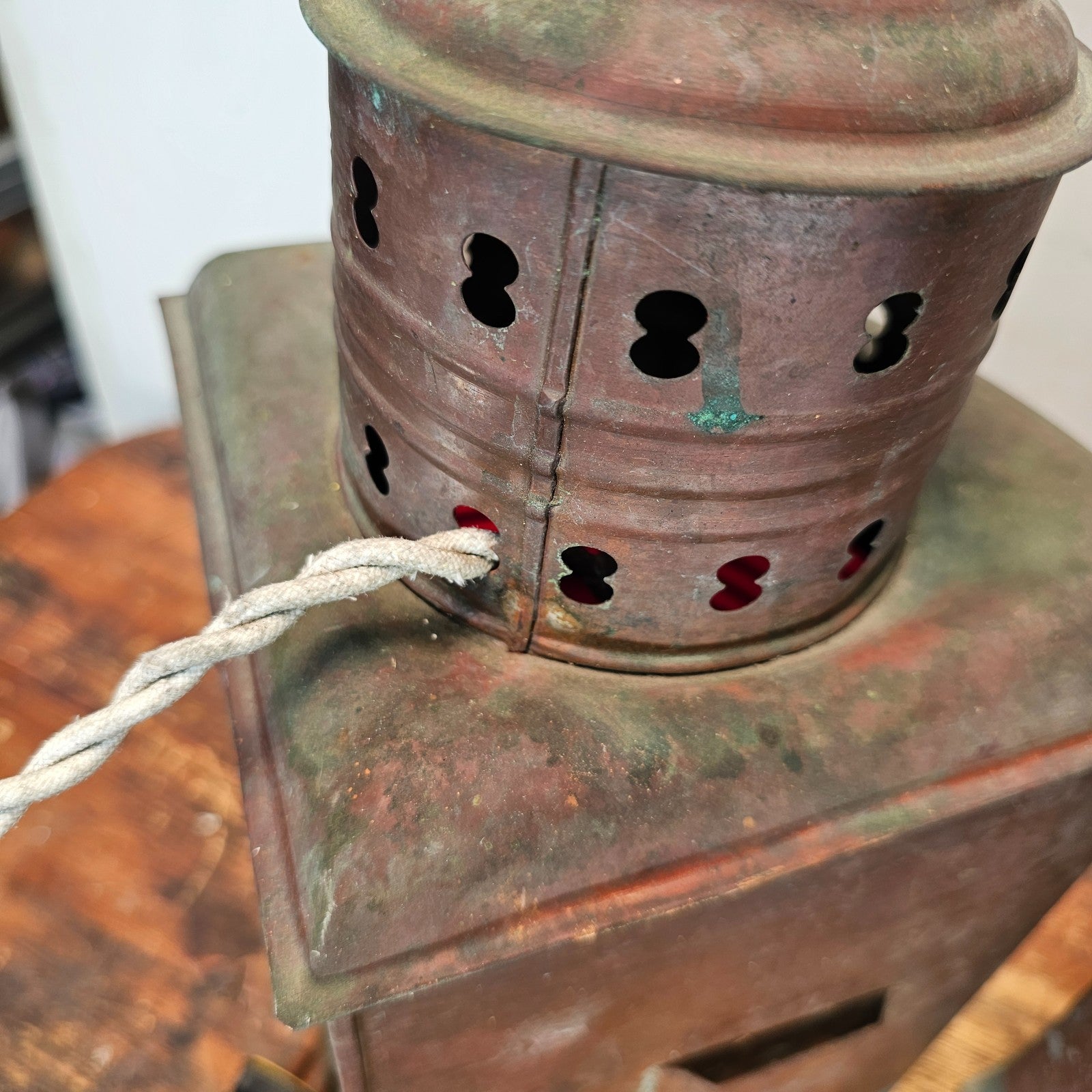 Authentic Vintage USA Copper Marine Lamps - Set of 2 Red/Green Ship Lights
