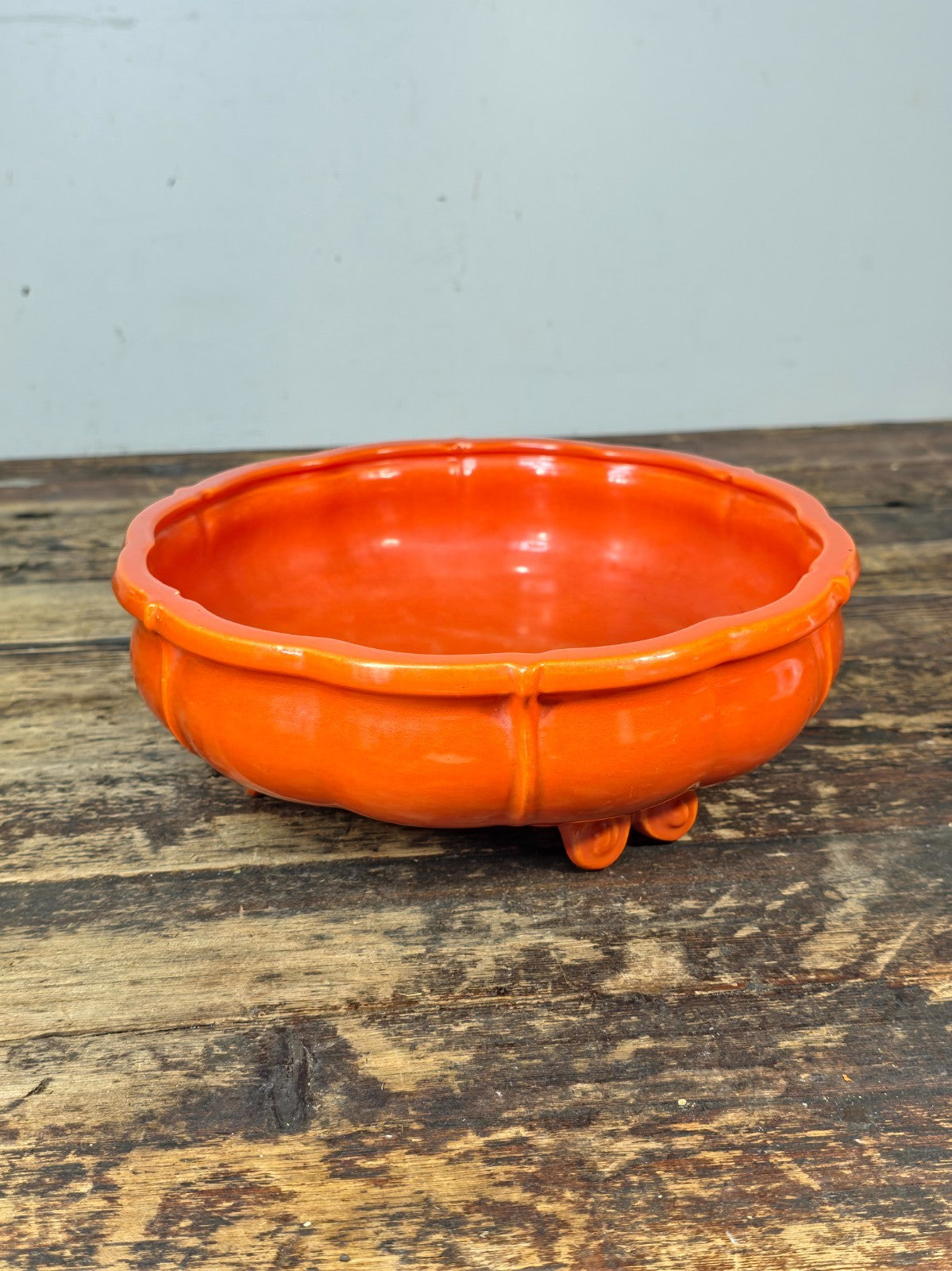 Vintage GMB USA Footed Ceramic Bowl / Planter – Orange Mid-Century