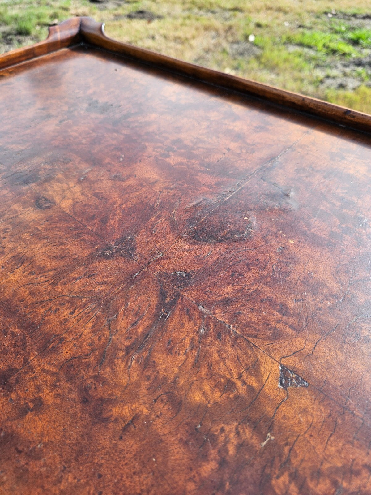 Antique Queen Anne style Tea Table With Burled Walnut On The Top