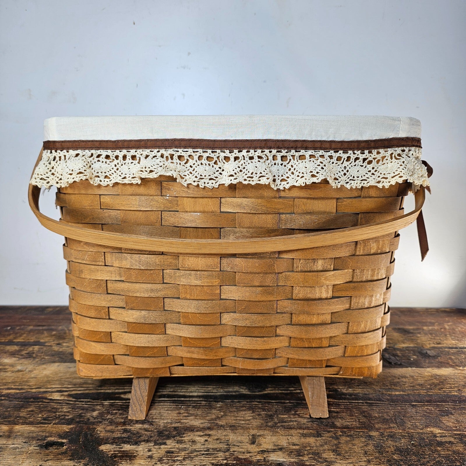Longaberger Footed Magazine Basket-Swinging Handle With Original Liner 1985