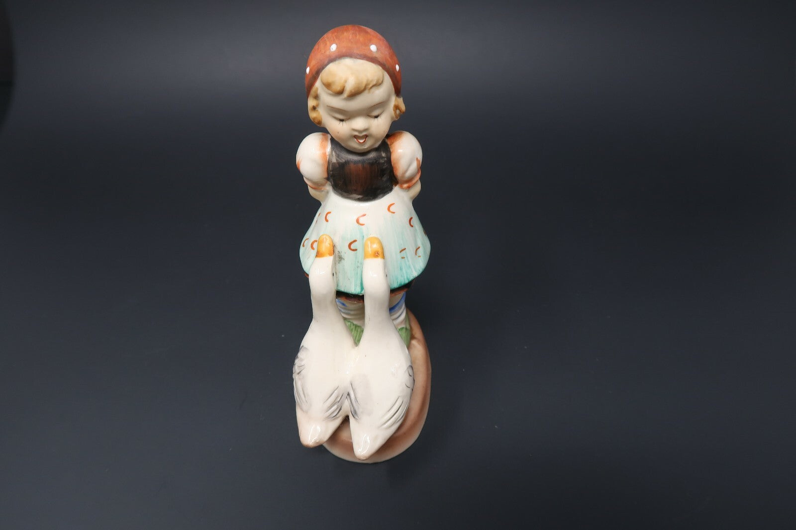 Vintage 1930s Bisque Porcelain Singing girl and two ducks Japan H 5.5"