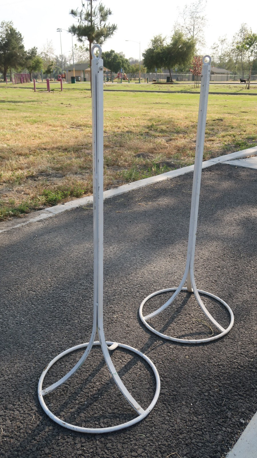 2 Vintage Free Standing Steel Stanchions 40.5" White Aisle Divider (A)