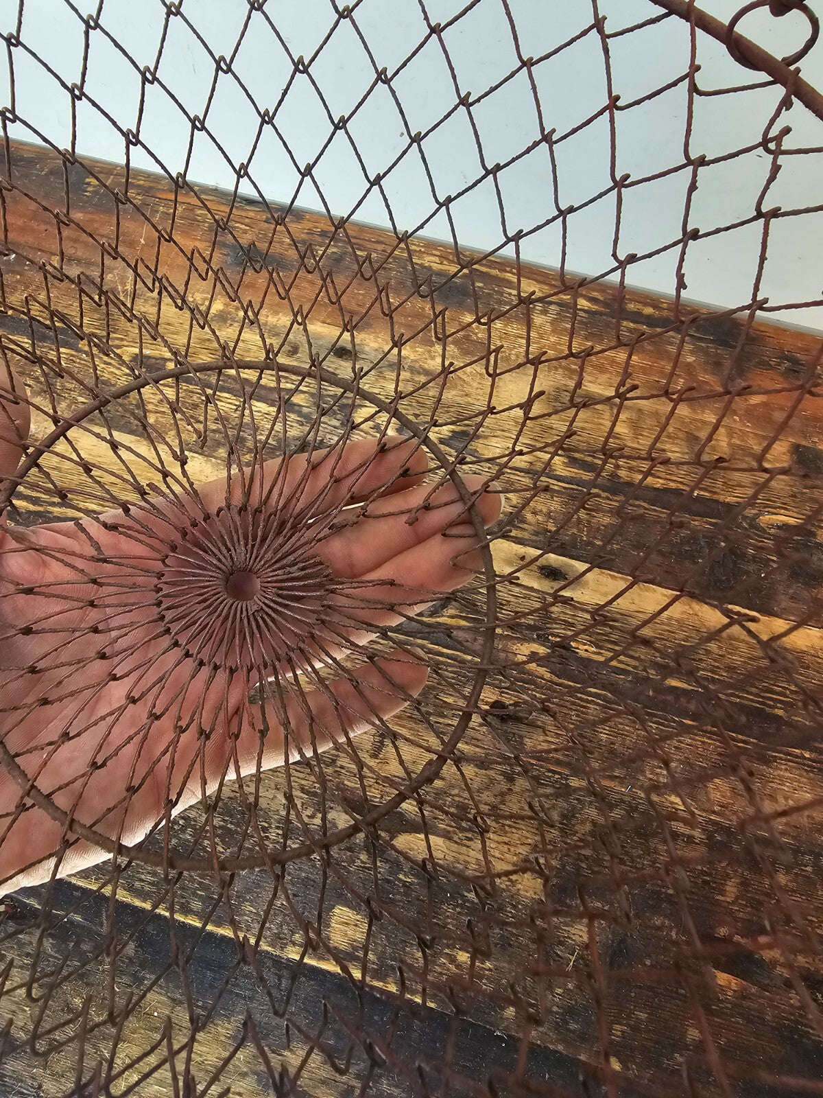 Vintage Rusty 3 Tier Metal  Wire Hanging  Basket Collapsible