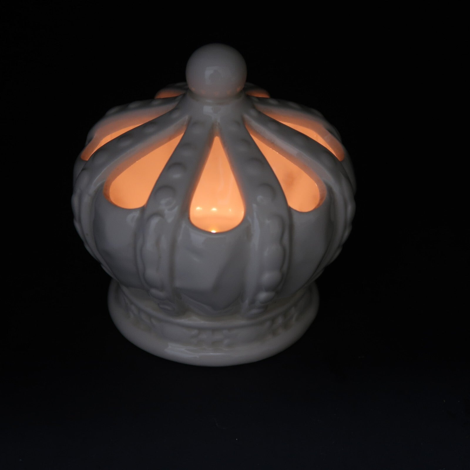 White Crown Tealight Holder Porcelain Candle Cover 4" x 4" x H 4.25"