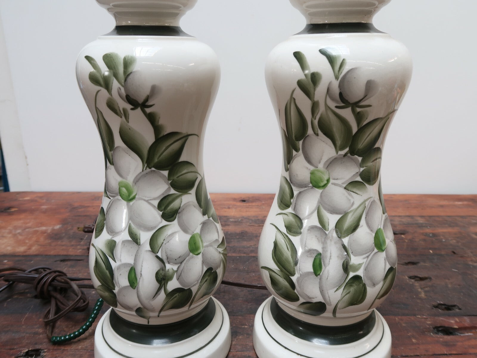 Set of 2 Hand Painted Flower Porcelain Table Lamp 5.5" x 5.5" x H17.5"