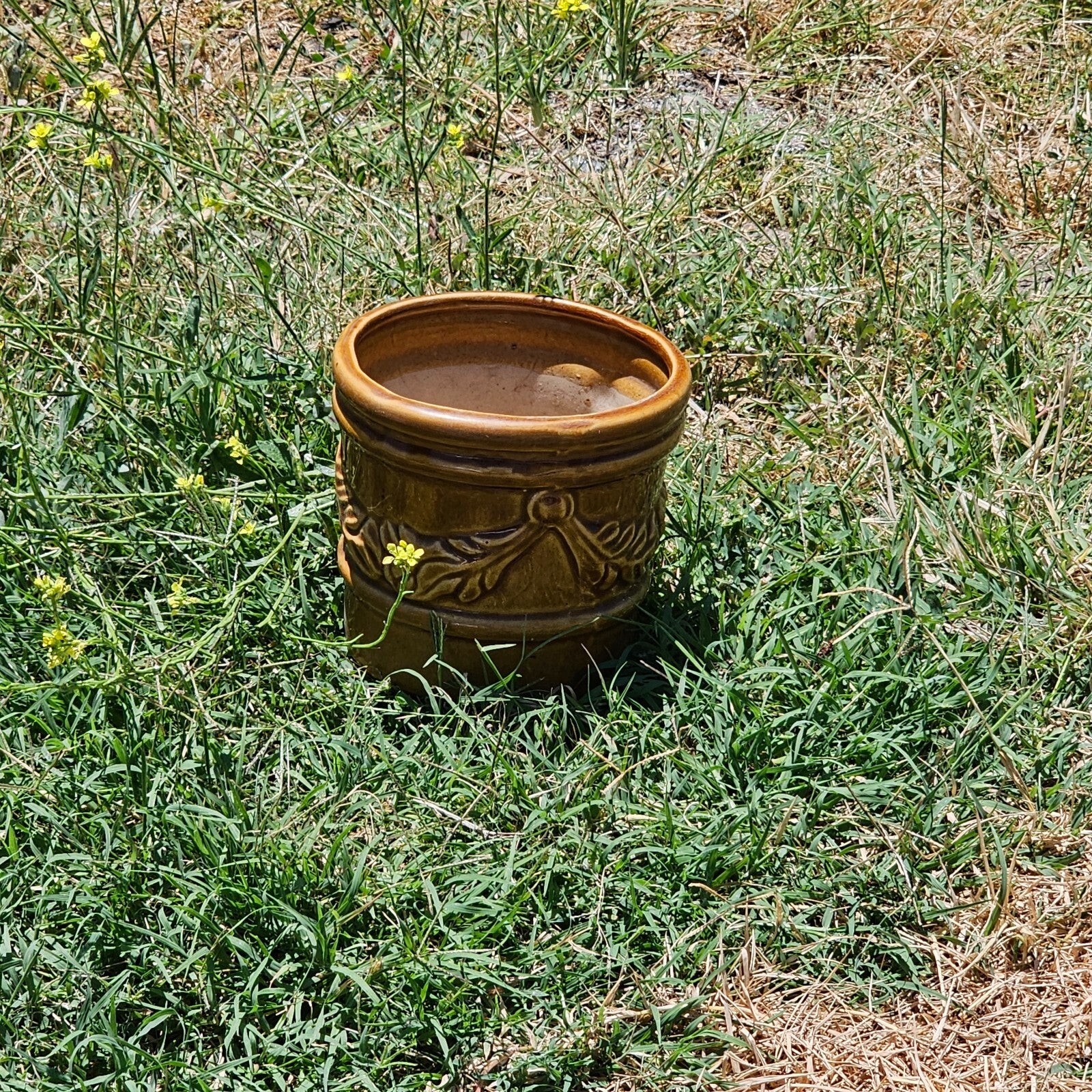 Grazed Brown Flower Planter Pot 5.25" Dia x 5" H