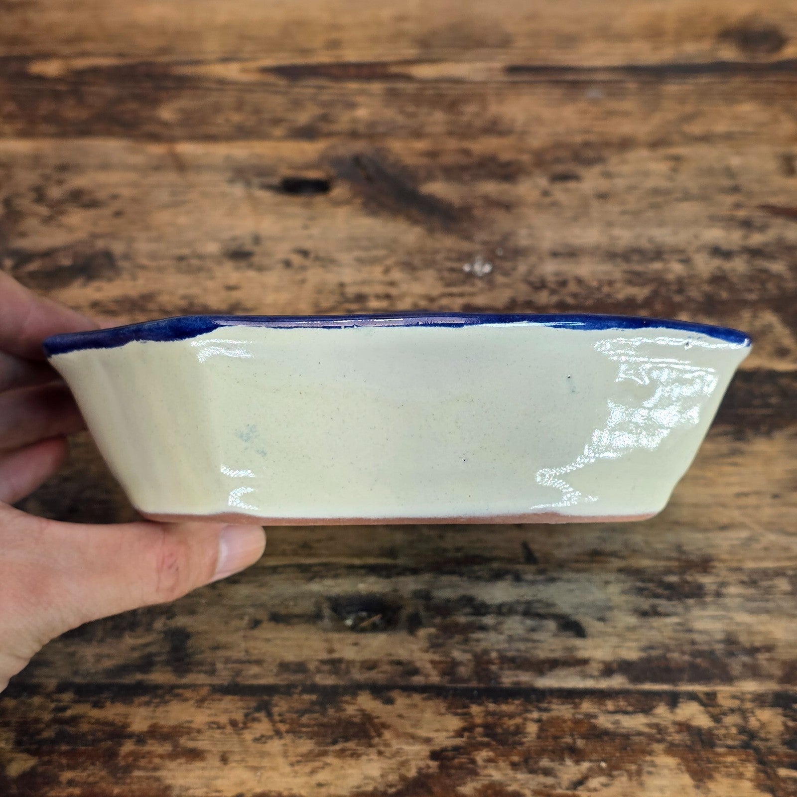 Talavera Pottery Bowl - Blue & White Octagonal Dish Signed R. VENEGAS