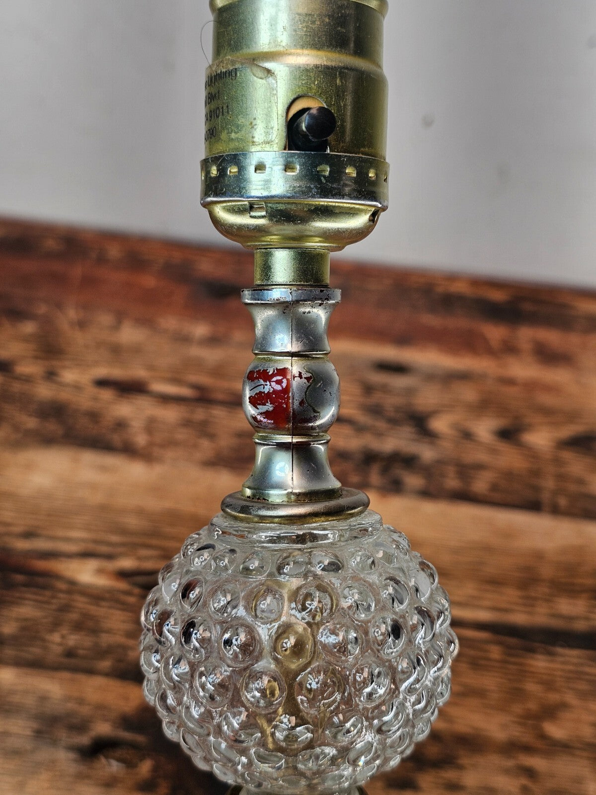 Vintage Hobnail Glass Table Lamp with Marble Base 12.5"H