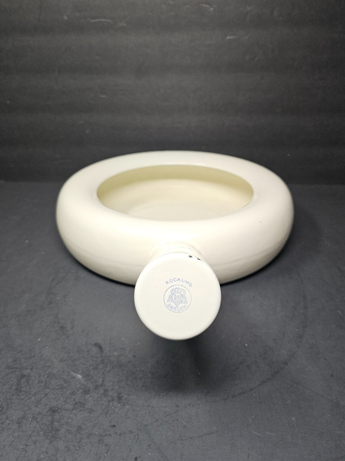 Vintage Swedish Army Hospital Enamelware Bed Pan With Steel Cap By Kockums