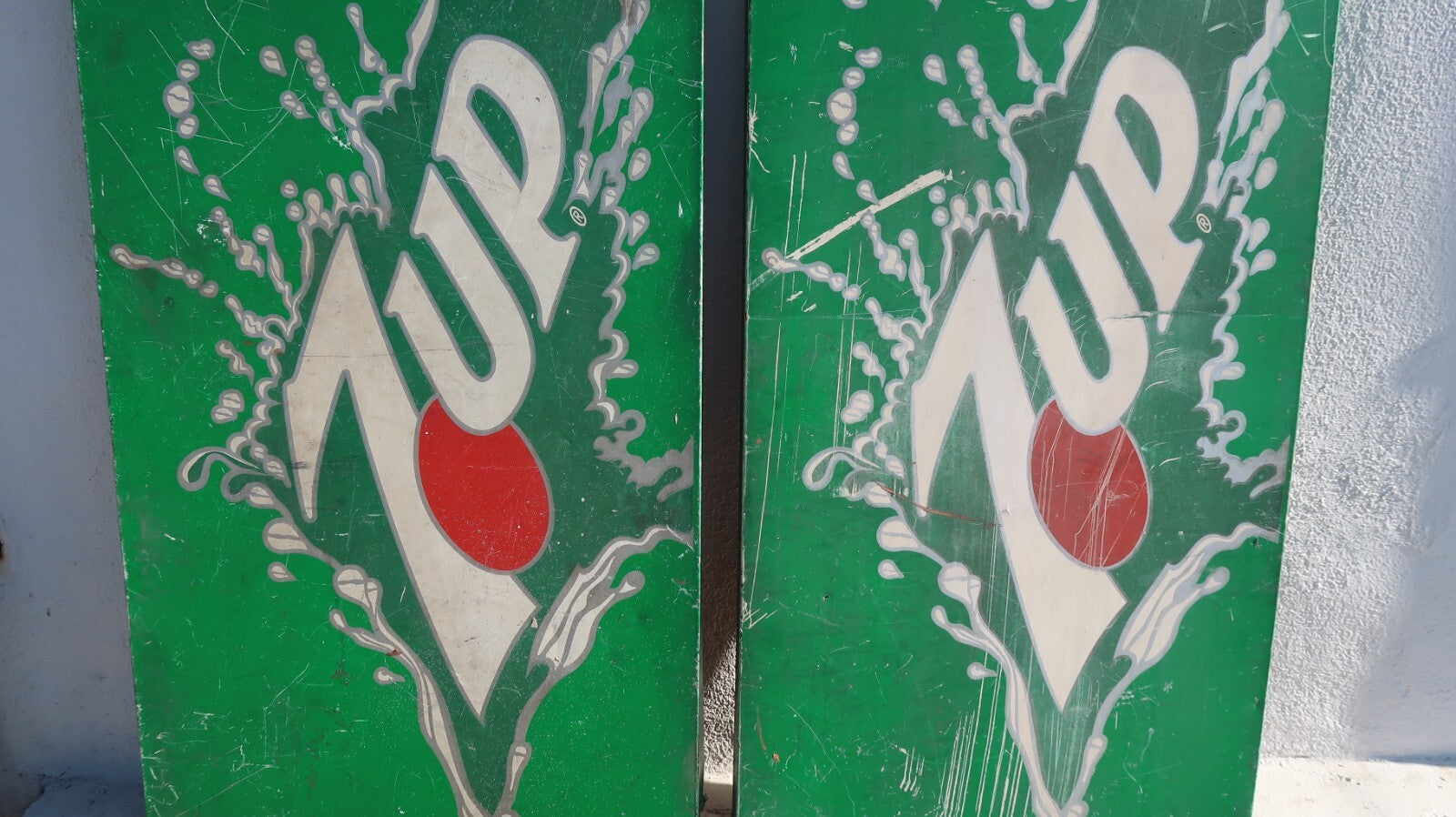 Set of 2 Large Vintage 7 Up Soda Ads Steel 52" x 24" x 1.75" (each)
