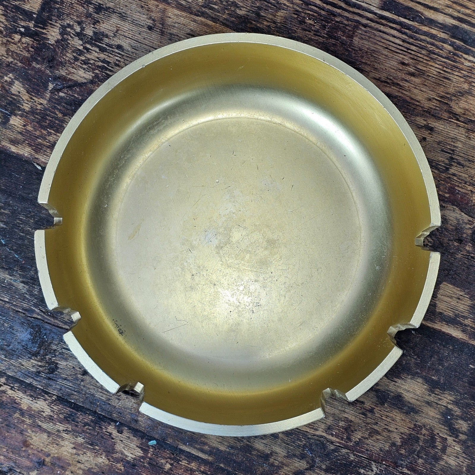 Vintage Solid Aluminum Gold Table Ashtray Large MCM 10" Diam x 2.25"H