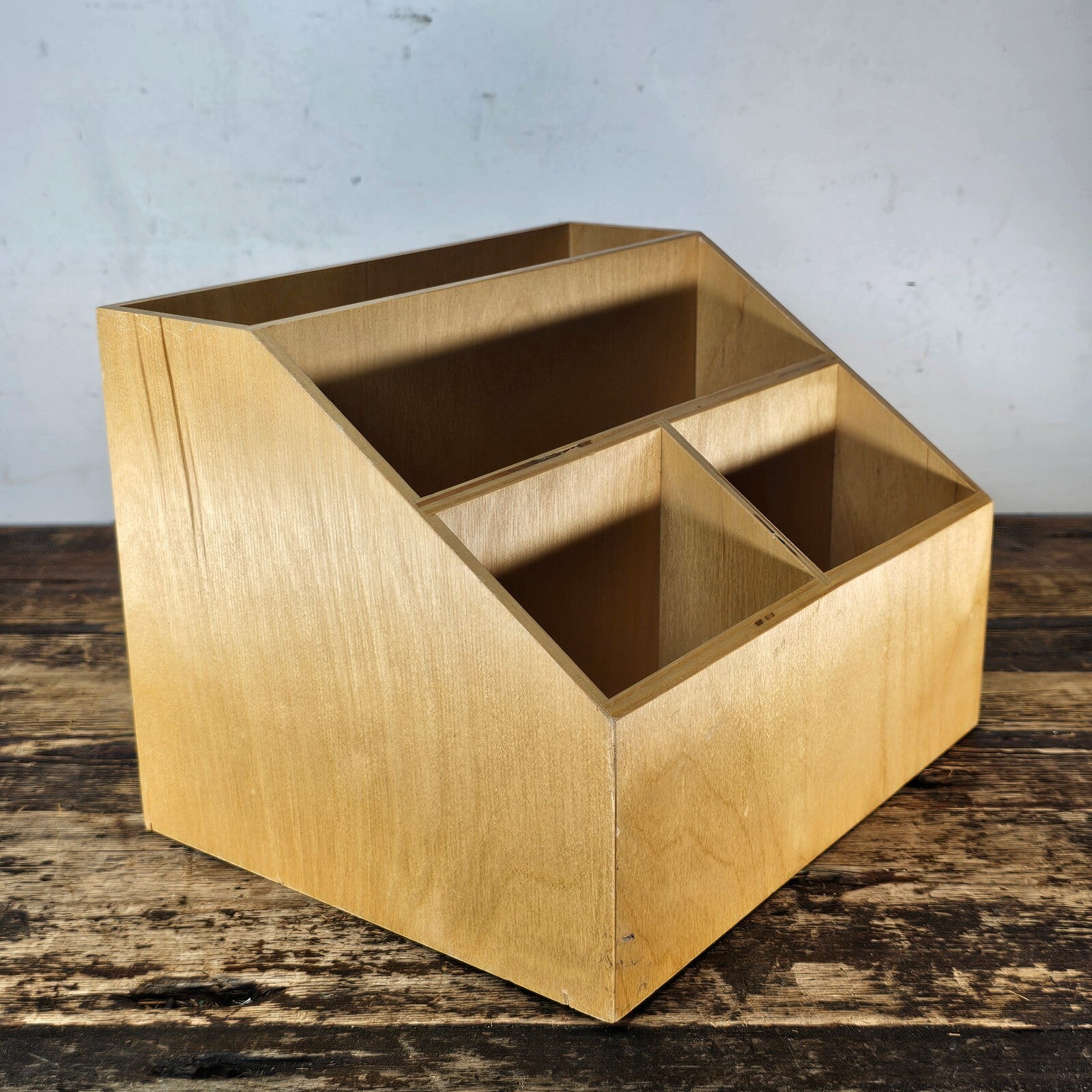 Slanted Front Wooden Desk Organizer 11"W x 8.75"D x 8"H