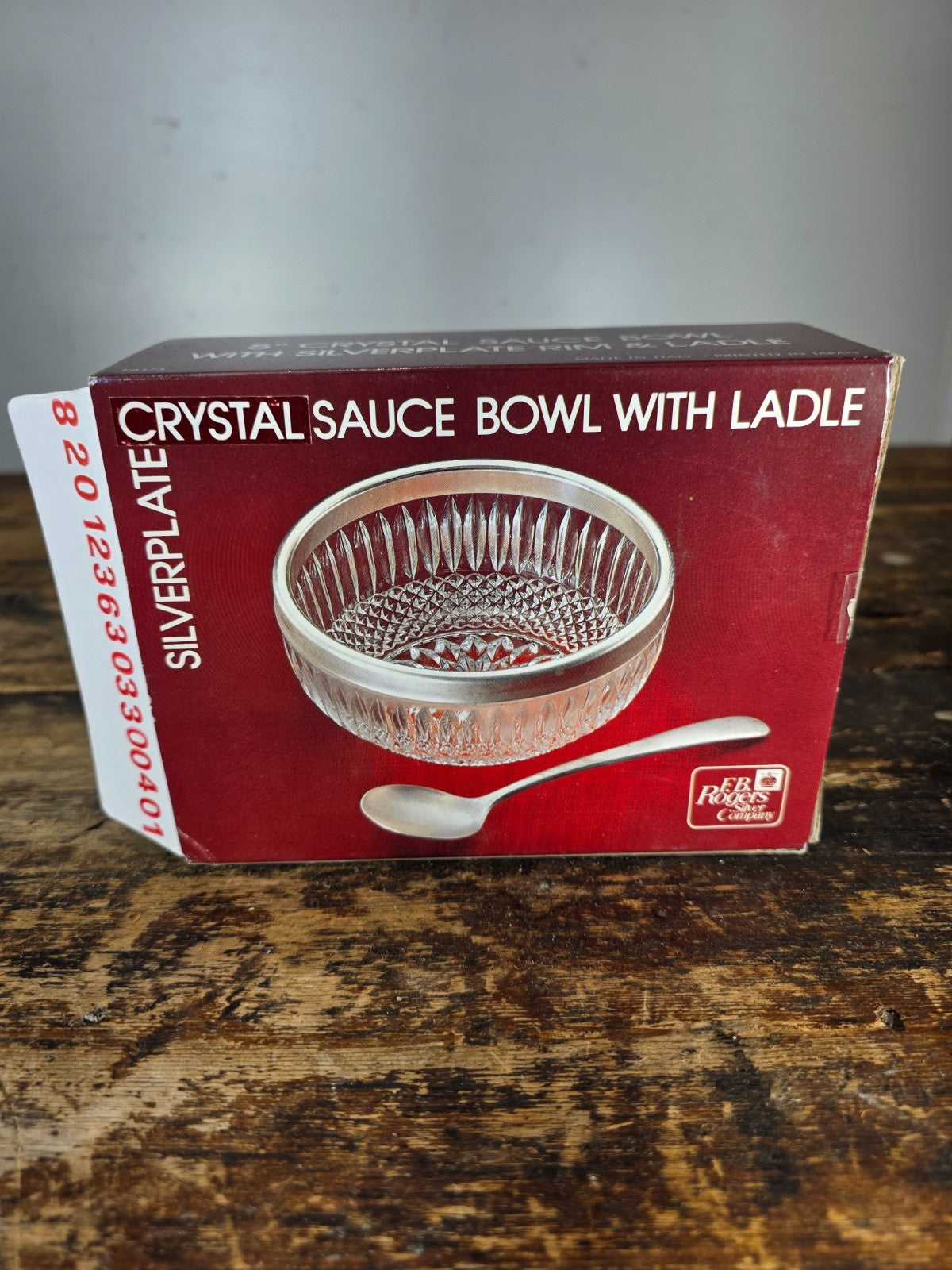 F.B. Rogers Silver Company 5" Crystal Sauce Bowl w Silverplate Rim & Ladle Italy
