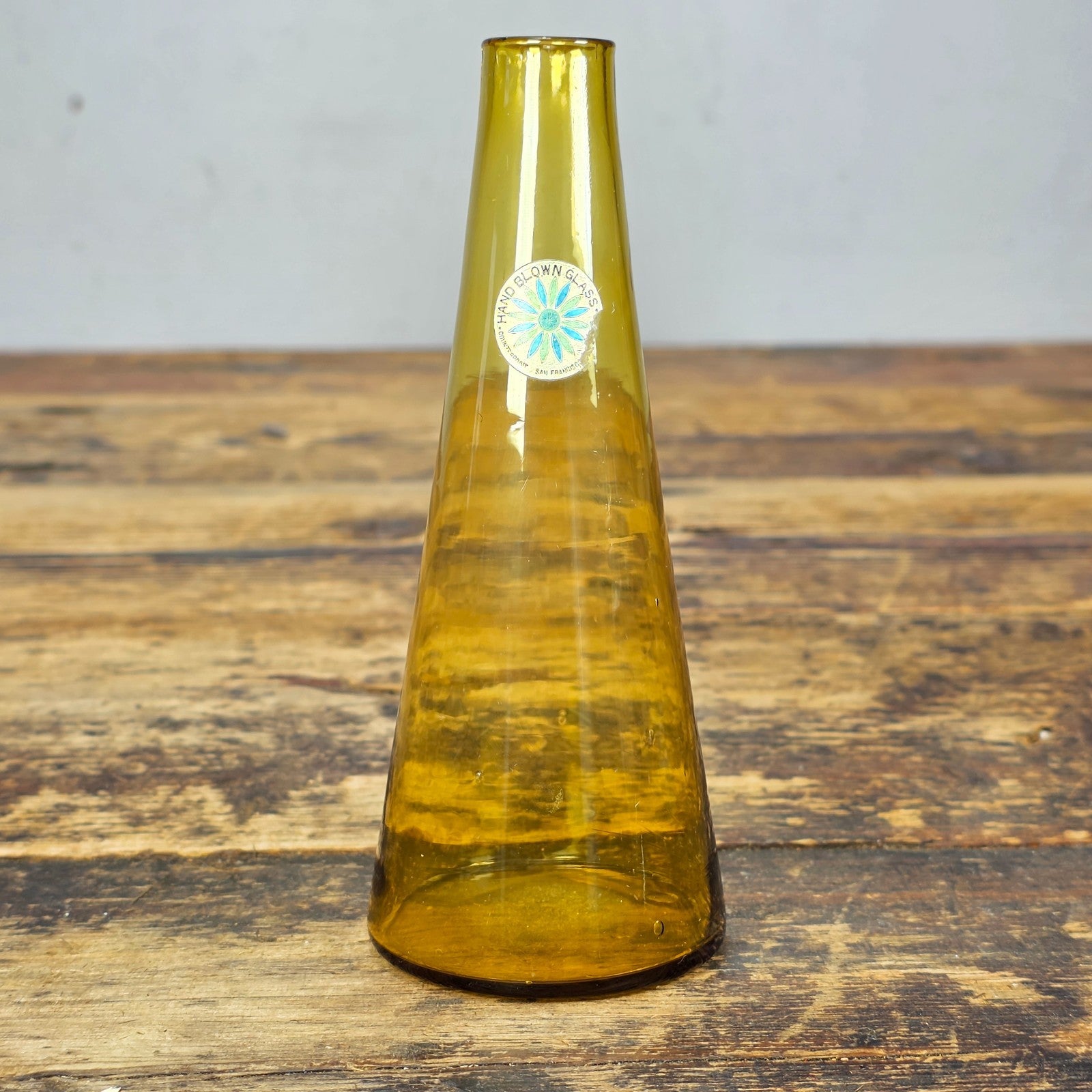 Counterpoint San Francisco Amber Hand Blown Glass Vase Made in Japan 1960s