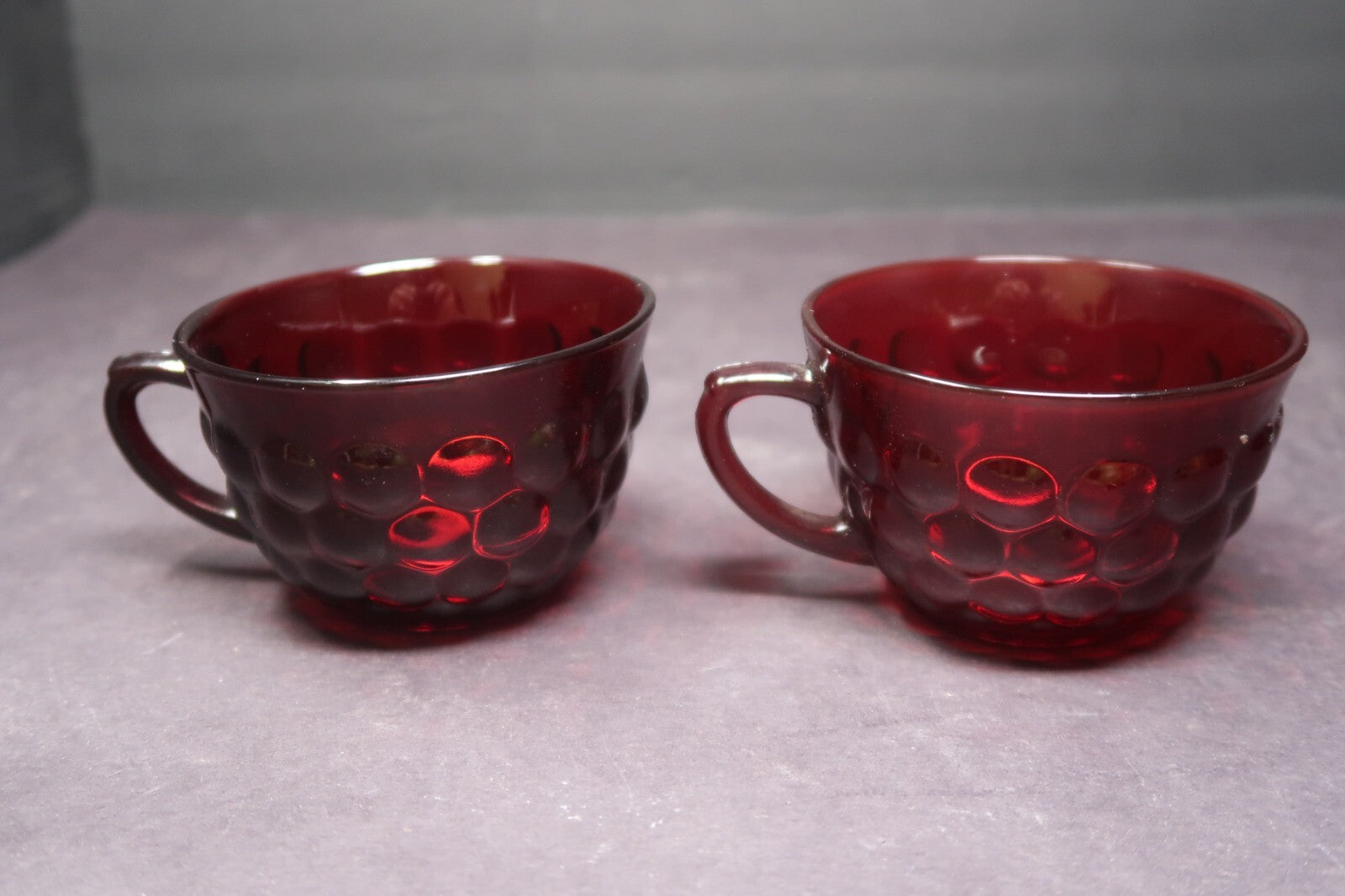 Vintage Anchor Hocking Royal Ruby Red 4 Piece Bubble Set Cups and Saucers