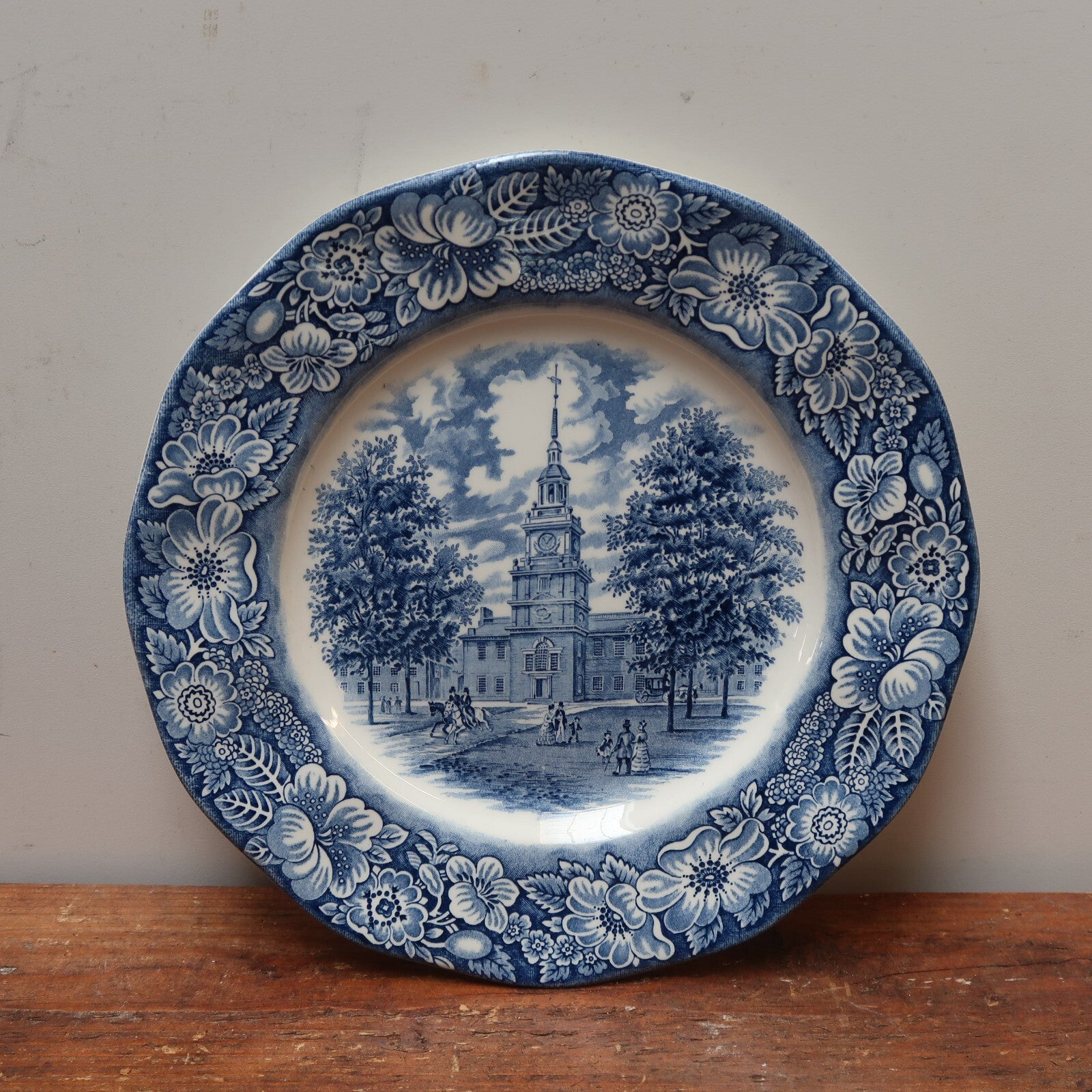 Vintage Liberty Blue Ironstone Plate Made In England Independence Hall 9.75"