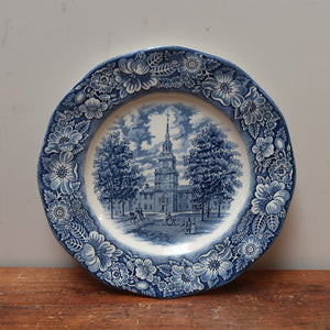 Vintage Liberty Blue Ironstone Plate Made In England Independence Hall 9.75"