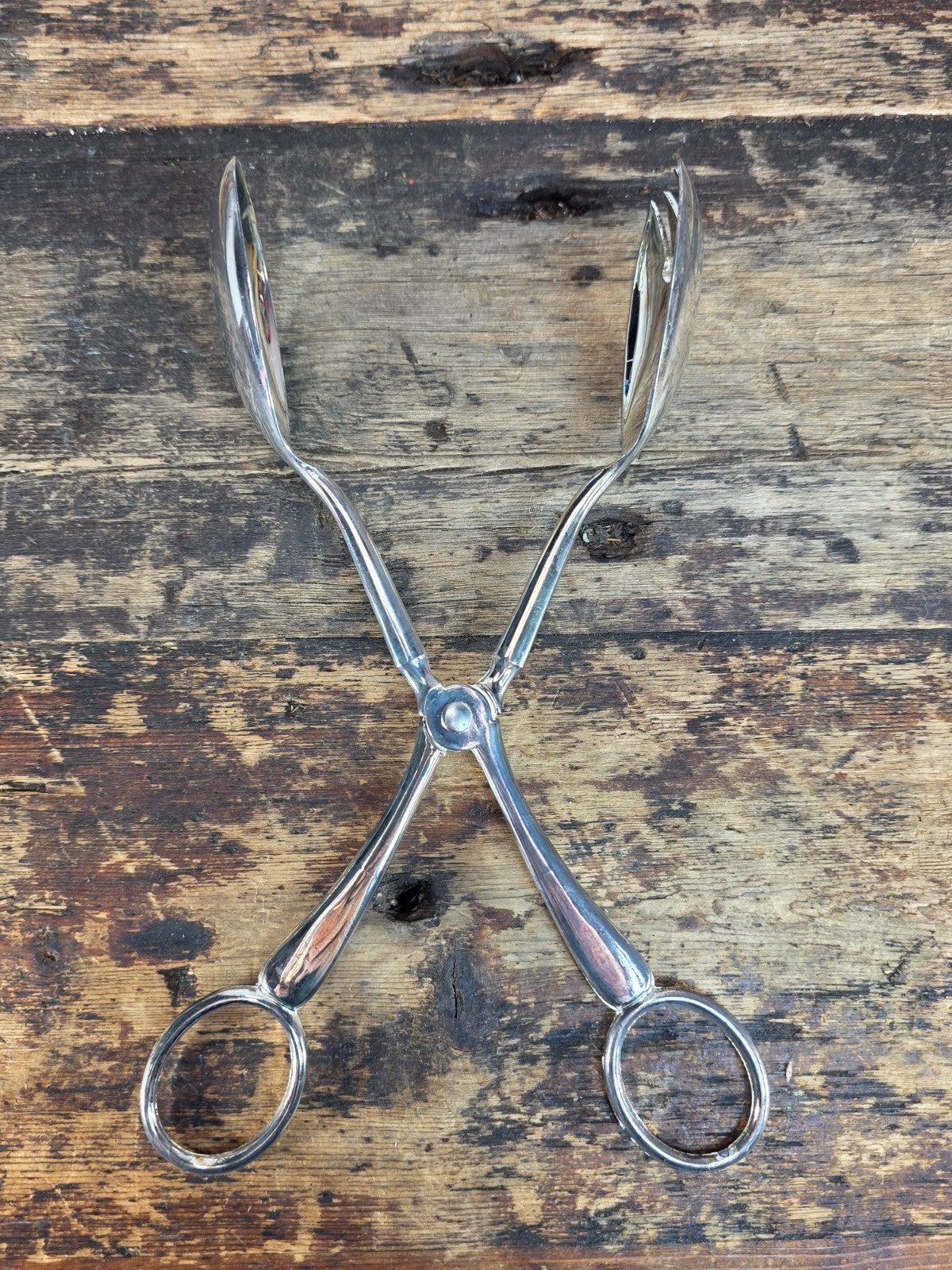 Vintage Italian Silver Plated Salad Serving Tongs 10" with Box Made in Italy