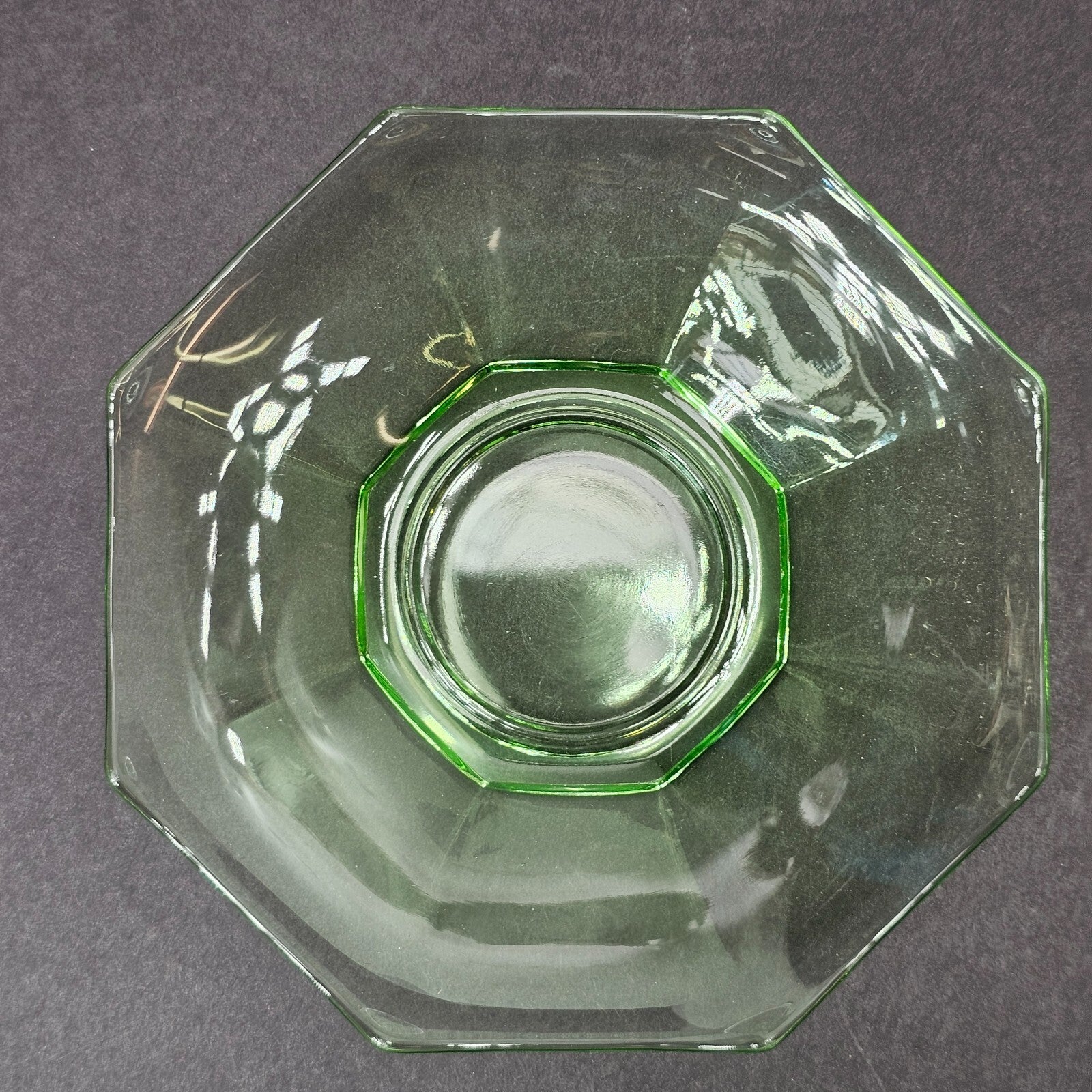 Set of 3 Heisey Ribbed Octagon Green Cup & Saucer + Dessert Plate Set (C)
